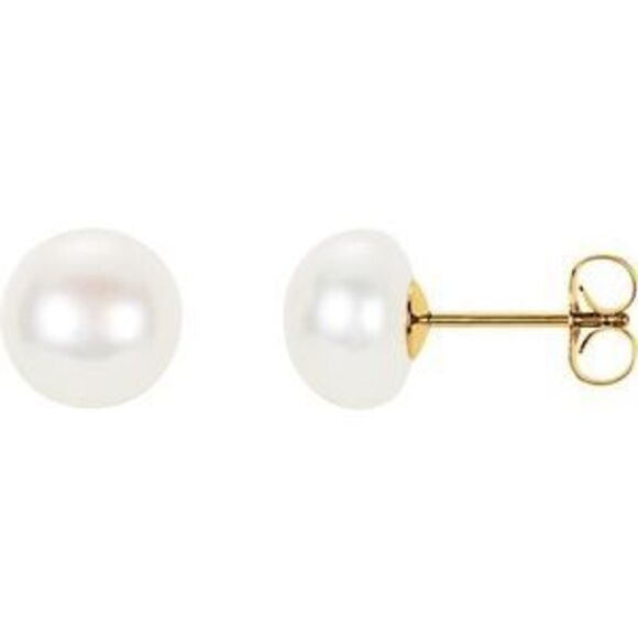 14K Yellow Panache Cultured White Freshwater Pearl Stud Earrings